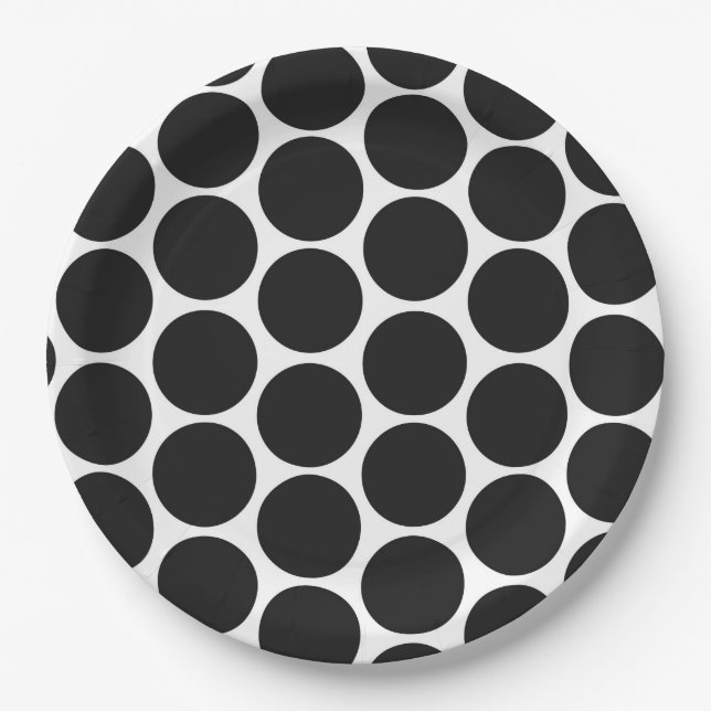 MODERN BLACK, WHITE POLKA DOTS PAPER PLATES (Front)