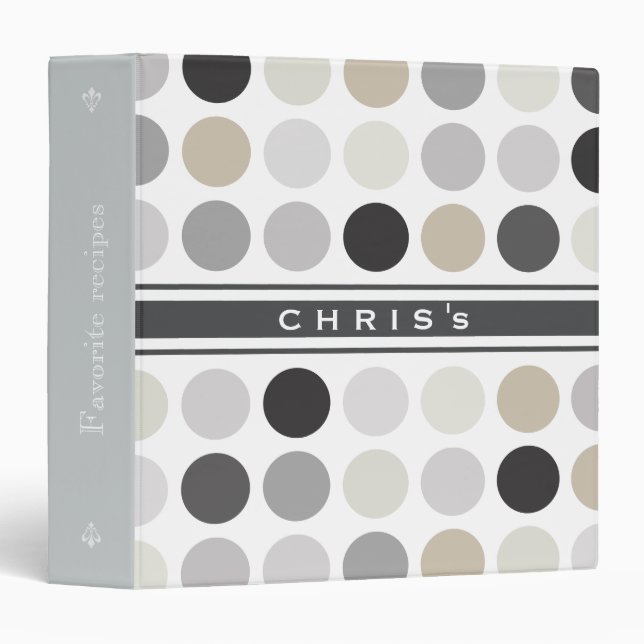 Modern black white polka dots pattern monogram binder (Front/Spine)