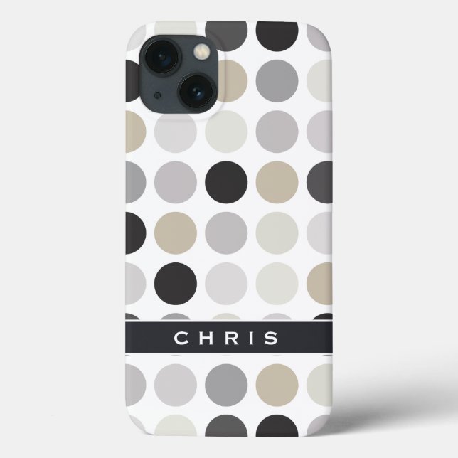 Modern black white polka dots pattern monogram Case-Mate iPhone case (Back)