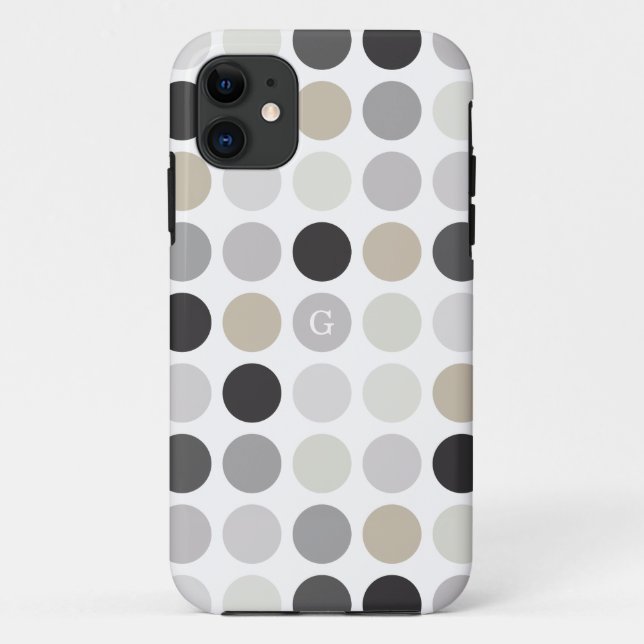 Modern black white polka dots pattern monogram Case-Mate iPhone case (Back)