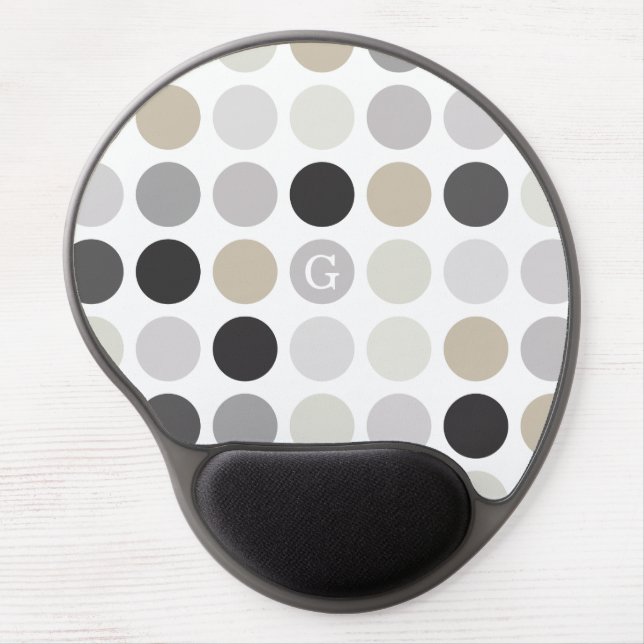 Modern black white polka dots pattern monogram gel mouse pad (Front)