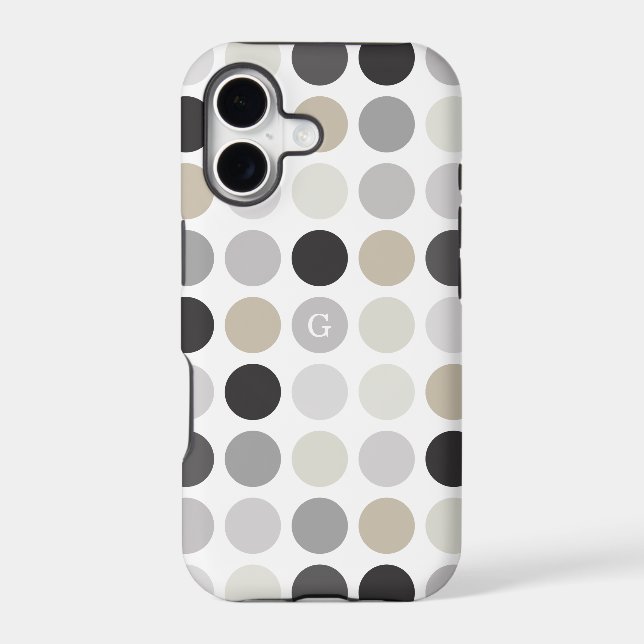 Modern black white polka dots pattern monogram iphone case (Back)