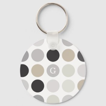 Modern Black White Polka Dots Pattern Monogram Keychain by TintAndBeyond at Zazzle
