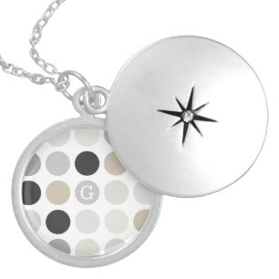Modern black white polka dots pattern monogram locket necklace