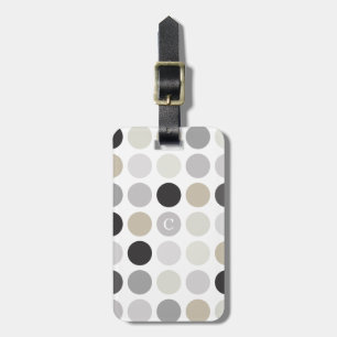 Modern black white polka dots pattern monogram luggage tag
