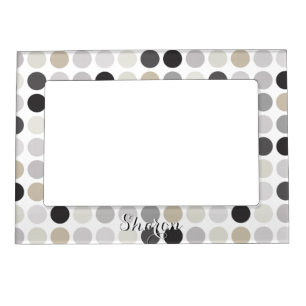 Modern black white polka dots pattern monogram magnetic photo frame