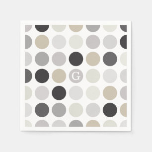 Modern black white polka dots pattern monogram paper napkins