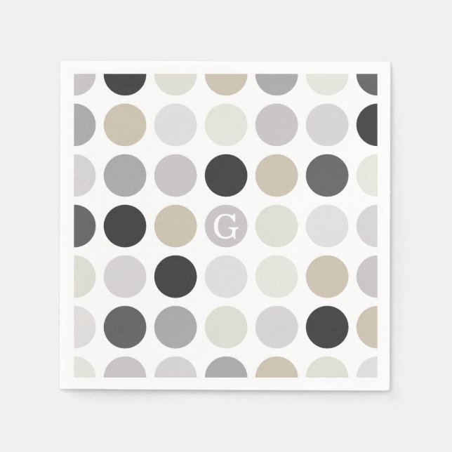 Modern black white polka dots pattern monogram paper napkins (Front)