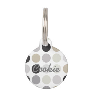 Modern black white polka dots pattern monogram pet ID tag