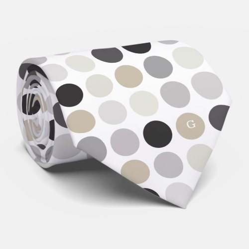 Modern black white polka dots pattern monogram tie