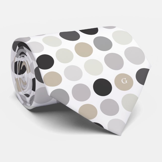 Modern black white polka dots pattern monogram tie (Rolled)