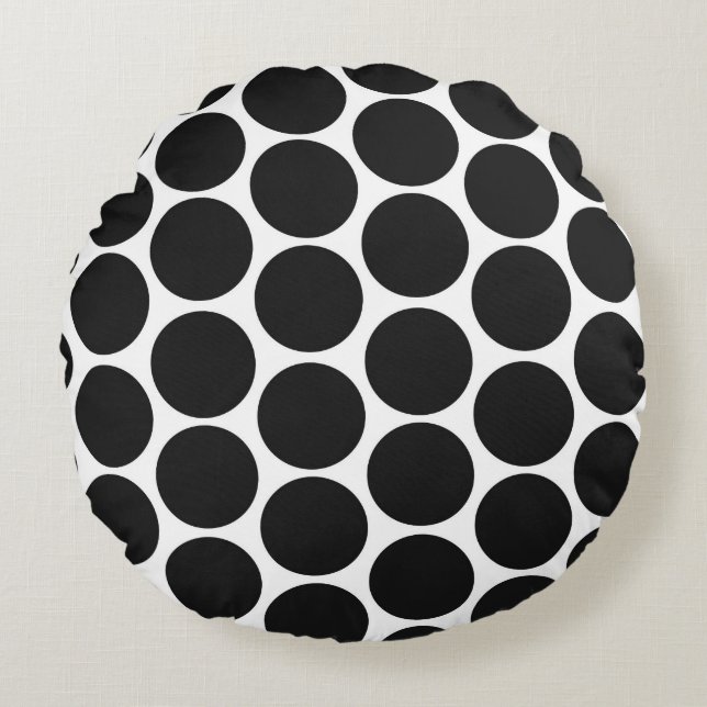 MODERN BLACK, WHITE POLKA DOTS ROUND PILLOW (Front)