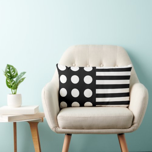 Modern Black White Polka Dots  Stripes Pattern Lumbar Pillow