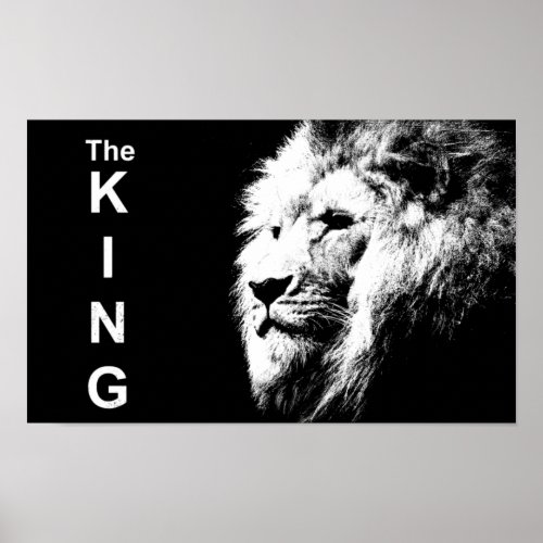Modern Black  White Pop Art Lion Head Template Poster