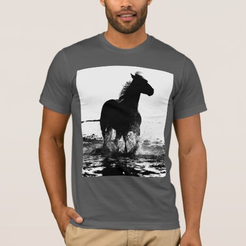 Modern Black White Pop Art Running Horse Mens T_Shirt