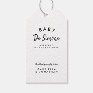 Modern Black White Pregnancy Announcement  Gift Tags