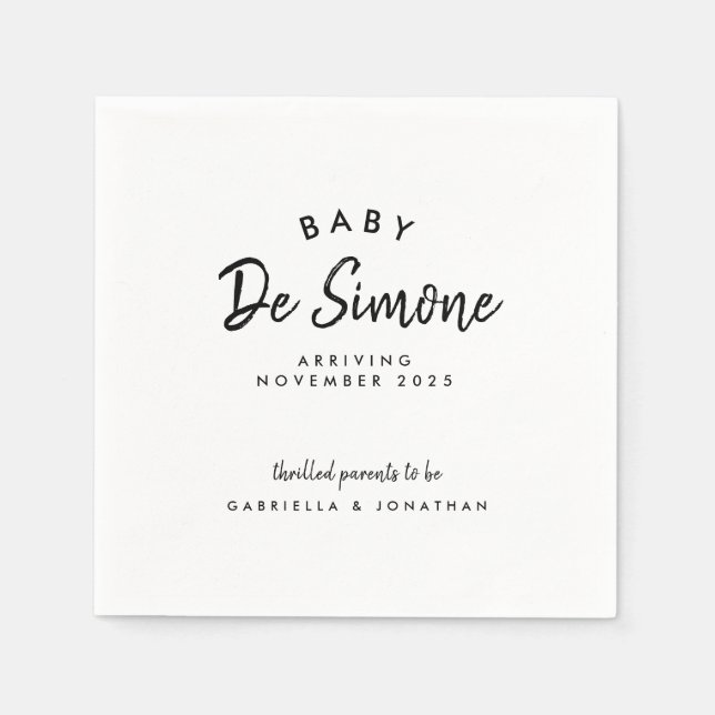 Modern Black White Pregnancy Announcement  Napkins (Front)
