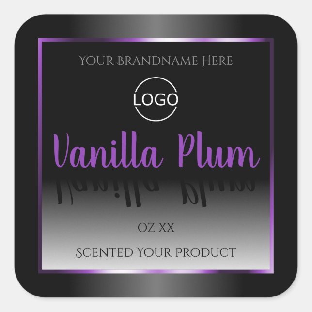 Modern Black White Product Label Purple Frame Logo (Front)