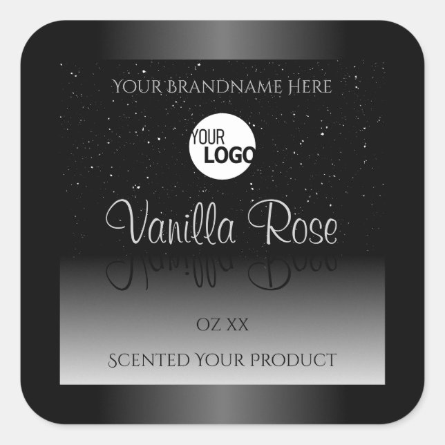 Modern Black White Product Label Soft Glitter Logo (Front)
