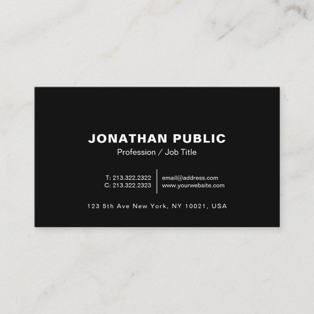 Modern Black White Professional Elegant Simple Business Card (Front)
