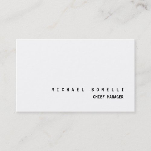 Modern Black  White Professional Minimalist Plain Business Card