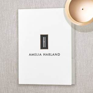 Modern Black White Professional Monogram Pocket Folder