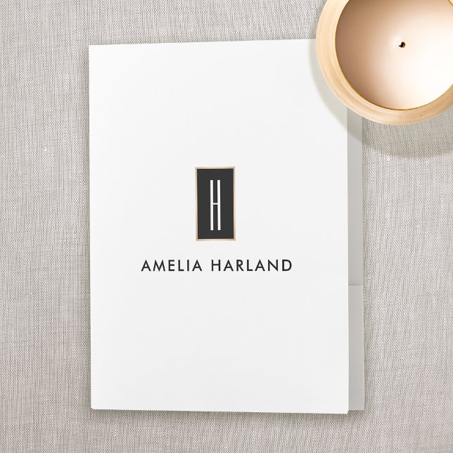 Modern Black White Professional Monogram Pocket Folder (Creator Uploaded)