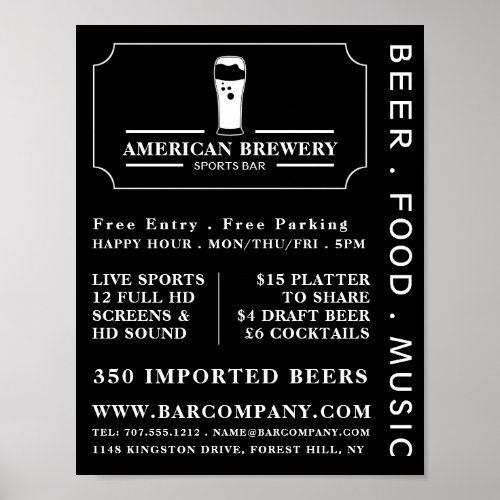 Modern Black  White PubBrewery Advertising Poster