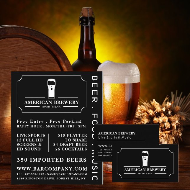 Modern Black & White, Pub/Brewery Business Card (Creator Uploaded)