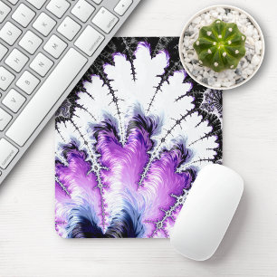 Modern Black White Purple Gradient Fractal Mouse Pad