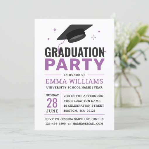 Modern Black White Purple | Photo Graduation Party Invitation | Zazzle