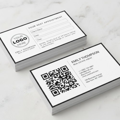 Modern Black White QR Code Appointment Reminder Card