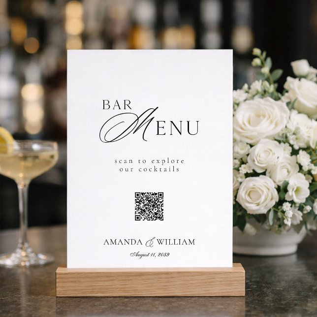 Modern Black & White QR Code Bar Menu Sign Invitation (Creator Uploaded)