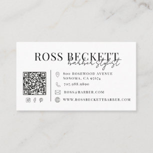 Modern Black White QR Code Barber  Business Card