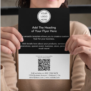Modern Black & White QR Code & Business Logo Flyer