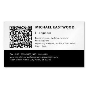 Modern Black White QR Code IT Professional Business Card Magnet