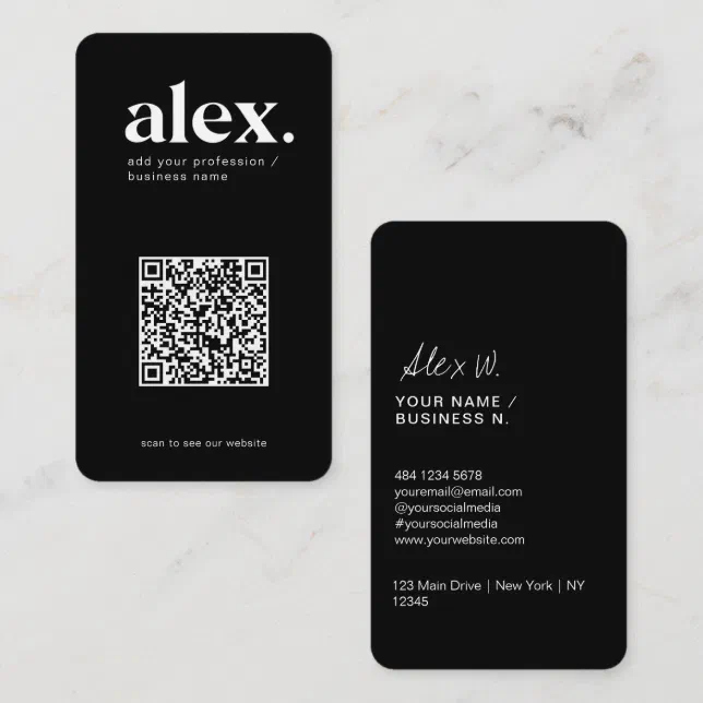 Modern Black & White QR Code Logo Business Card | Zazzle