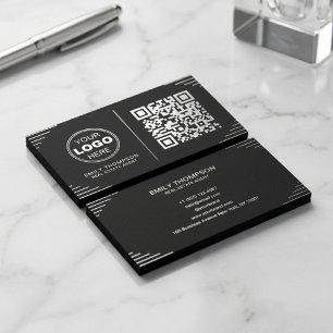 Modern Black & White QR Code Luxury Art Deco Business Card