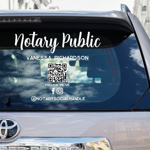 Modern Black  White QR Code Notary Follow Us Window Cling