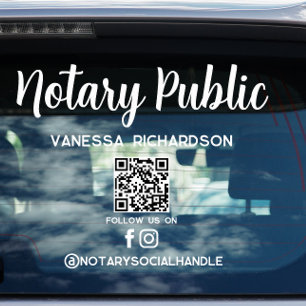 Modern Black & White QR Code Notary Follow Us Window Cling