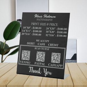 Modern Black & White QR Code Print Size & Price Pedestal Sign