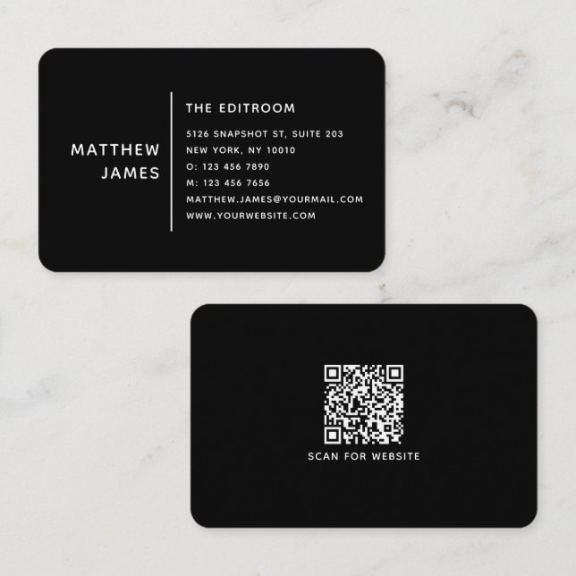 Modern Black White QR Code Professional Business Card (Front/Back)
