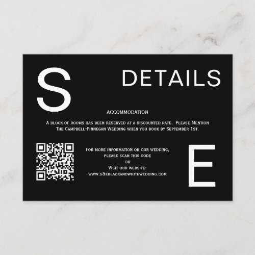 Modern Black  White QR Code Wedding Details Enclosure Card