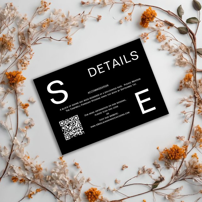 Modern Black & White QR Code Wedding Details Enclosure Card (Creator Uploaded)