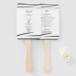Modern Black White QR Code Wedding Program Hand Fan