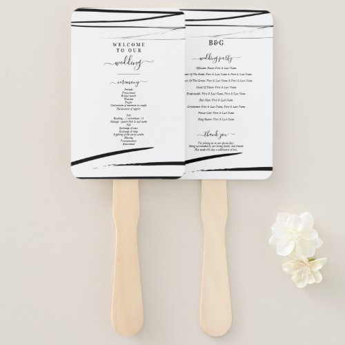 Modern Black White QR Code Wedding Program Hand Fan