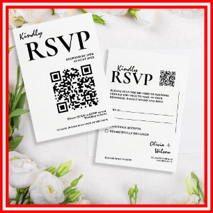 Modern Black & White QR Code Wedding RSVP Card