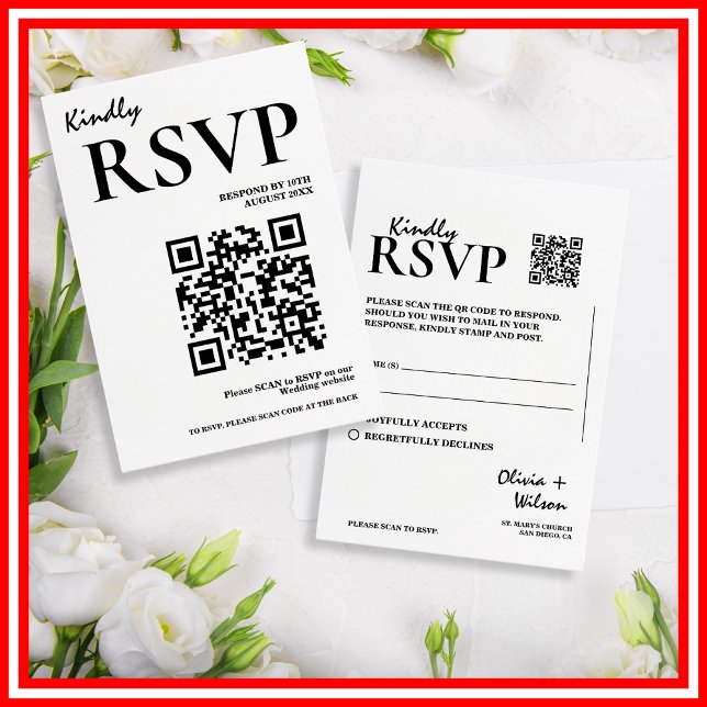 Modern Black & White | QR Code Wedding RSVP Card (Creator Uploaded)