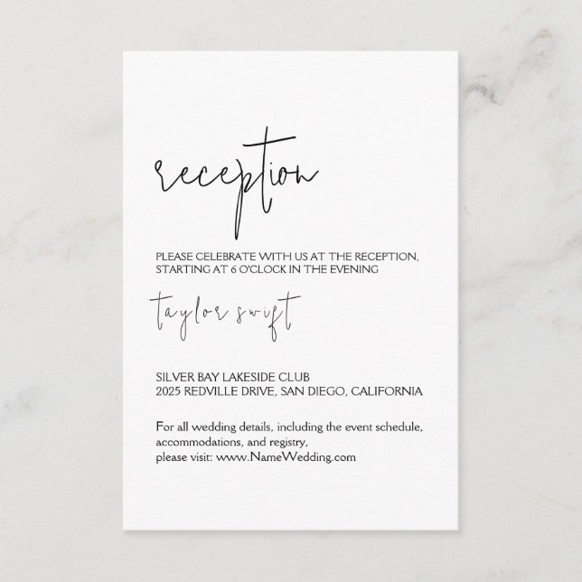 Modern Black & White Reception Card (Front)