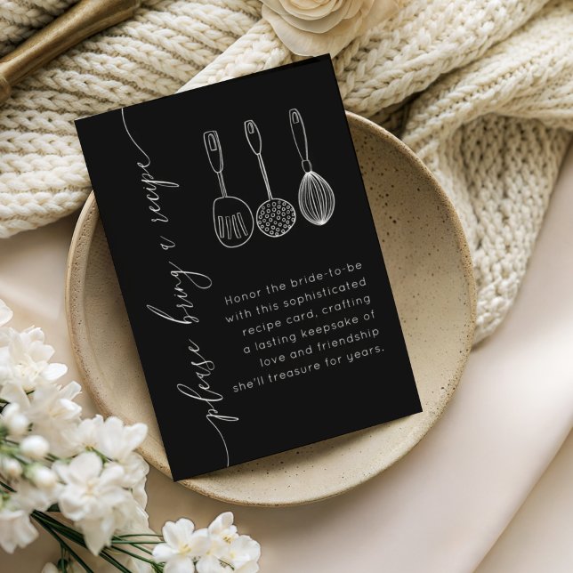 Modern Black & White Recipe Bridal Shower Enclosure Card (Creator Uploaded)